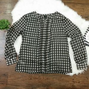 ANN TAYLOR  BLACK, WHITE AND GOLD SHEER BLOUSE LG